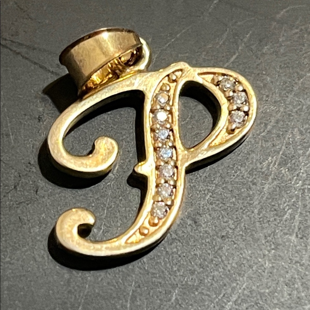 Gold Initial Pendant with Crystals